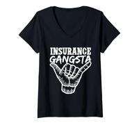 Mujer Disfraz De Agente De Seguros Insurance Gangsta Seguro De Camiseta Cuello V