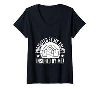 Mujer Disfraz De Agente De Seguros Protected By My Policy Seguro Camiseta Cuello V