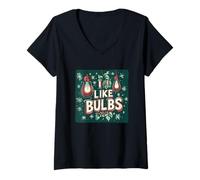 Mujer Disfraz de bulbos Grandes traviesos para Amantes del discurso navideño Divertido Camiseta Cuello V