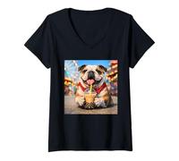 Mujer Disfraz de Bulldog Vintage Divertido para niños y niñas, Boba Tea Bubble Camiseta Cuello V