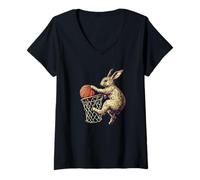 Mujer Disfraz de conejo de Pascua de baloncesto para niños y niñas Camiseta Cuello V