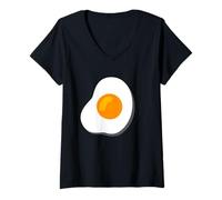 Mujer Disfraz de Desayuno de Huevo Frito Camiseta Cuello V