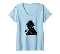 Mujer Disfraz de Detective Sherlock Divertido crímenes Camiseta Cuello V