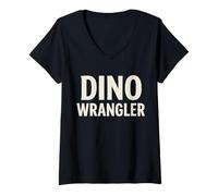 Mujer Disfraz de Dino Wrangler Easy para papá mamá Halloween Camiseta Cuello V