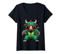 Mujer Disfraz de dinosaurio con diseño de toro para Halloween, cosplay, T-Rex Camiseta Cuello V