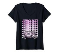 Mujer Disfraz de DJ de batería y bajo para niña de Pink Junglist Jungle Music Camiseta Cuello V