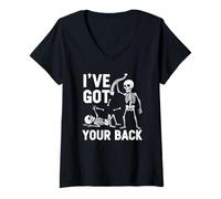 Mujer Disfraz de esqueleto de Halloween Ive Got Your Back para hombres, mujeres y niños Camiseta Cuello V