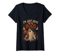 Mujer Disfraz de Fantasma Divertido de Halloween con Texto en inglés I'm Just Here For The Bo Camiseta Cuello V
