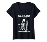 Mujer Disfraz de Fantasma para Halloween de Pour Some Candy on Me Camiseta Cuello V
