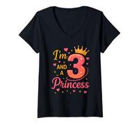 Mujer Disfraz de Fiesta de Corona con Texto en inglés I'm 3 and a Princess Birthday Girl Camiseta Cuello V