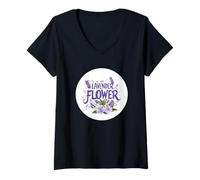 Mujer Disfraz de Flor Silvestre de Lavanda Feliz Camiseta Cuello V