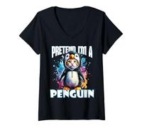 Mujer Disfraz de Gato de pingüino con Humor de Identidad juguetona Camiseta Cuello V