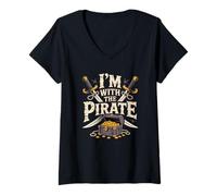 Mujer Disfraz de Halloween de I'm with The Pirate para papá y mamá en Grupo Camiseta Cuello V