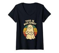 Mujer Disfraz de Halloween de Teen Ghost The is Boo Sheet Pun Camiseta Cuello V