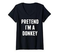 Mujer Disfraz de Halloween Divertido y Perezoso de fingir Que Soy un Burro Camiseta Cuello V
