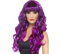 Mujer Disfraz de Halloween Rizado Sexy Peluca Sirena Violeta / Negro Por Smiffys