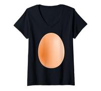 Mujer Disfraz de Huevo para Halloween, simulando Que Soy un Huevo Entero marrón Camiseta Cuello V