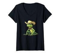Mujer Disfraz de lagarto con sombrero de vaquero para niños y niñas Camiseta Cuello V