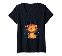 Mujer Disfraz de león de hadas sonriente con luces de cadena Camiseta Cuello V
