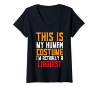 Mujer Disfraz de lingüista Divertido Idioma Ciencias Investigación Lingüística Camiseta Cuello V