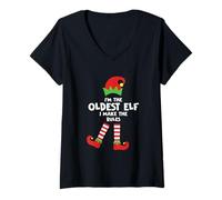 Mujer Disfraz de Navidad a Juego con Reglas I'm The Oldest Elf I Make Rules Camiseta Cuello V