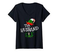 Mujer Disfraz de Navidad de The Husband Elf Family Matching Group Gift Camiseta Cuello V