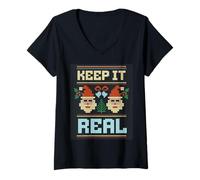 Mujer Disfraz de Navidad Divertido de Santa Claus Keep it Real Camiseta Cuello V