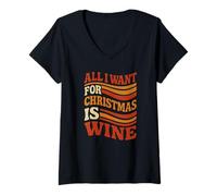 Mujer Disfraz de Navidad Retro Divertido con Texto en inglés All i Want for Christmas is w Camiseta Cuello V