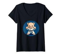 Mujer Disfraz de oso de karate en acción para valientes y atrevidos Camiseta Cuello V