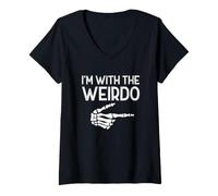 Mujer Disfraz de Pareja de Halloween de última Hora con Texto en inglés I'm with The Weirdo Camiseta Cuello V