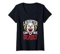 Mujer Disfraz de Payaso Asesino Aterrador de Terror Camiseta Cuello V
