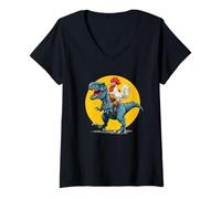 Mujer Disfraz de Pollo Best Friends para Amantes de los Dinosaurios Camiseta Cuello V