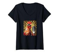 Mujer Disfraz de Pollo Fresco con micrófono para Noches de Karaoke Camiseta Cuello V