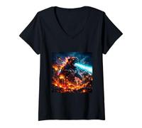 Mujer Disfraz de Pug Divertido para niños y niñas, diseño Retro de Meme de Pugzilla Blast Camiseta Cuello V