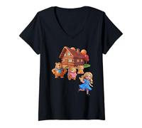 Mujer Disfraz de Ricitos de Oro y los Tres Osos para Mujeres, Hombres y Niños Camiseta Cuello V