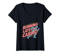 Mujer Disfraz de Running con Cita para Correr, Correr Tarde es mi Ejercicio Cardiovascular Camiseta Cuello V