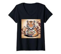 Mujer Disfraz de Tigre Ramen japonés Kawaii Anime Tiger para Adulto Camiseta Cuello V