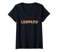 Mujer Disfraz de tipografía de Palabra con patrón de Leopardo Camiseta Cuello V