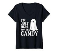 Mujer Disfraz Divertido de bajo presupuesto I'm Just Here For The Candy Camiseta Cuello V