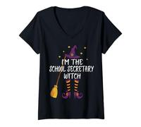 Mujer Disfraz Divertido de Bruja con Texto en inglés I'm The School Secretary Witch Camiseta Cuello V
