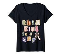Mujer Disfraz Divertido de Detective para Fiesta de cumpleaños de This Girl Is A Spy Camiseta Cuello V