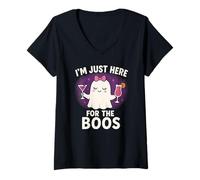 Mujer Disfraz Divertido de Halloween con Texto en inglés I'm Just Here For The Boos Camiseta Cuello V