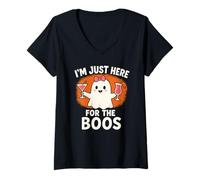 Mujer Disfraz Divertido de Halloween con Texto en inglés I'm Just Here For The Boos Camiseta Cuello V
