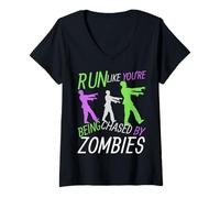 Mujer Disfraz Divertido de Halloween Run Like You'Re Running from Zombies Camiseta Cuello V