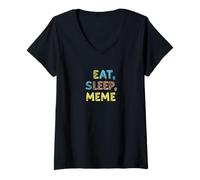 Mujer Disfraz Divertido para Amantes de los Memes con Comer, Dormir Meme Camiseta Cuello V