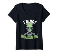 Mujer Disfraz extraño y Divertido de alienígena I'm Not from Around Here Camiseta Cuello V
