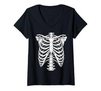 Mujer Disfraz gótico de Esqueleto de Jaula Costilla de anatomía Vintage para Halloween Camiseta Cuello V