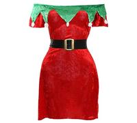 Mujer Disfraz. Vestido DE Terciopelo Rojo. PEQUEÑA AYUDANTE DE Santa. Elf DE Navidad Sexy Traje DE Navidad. S