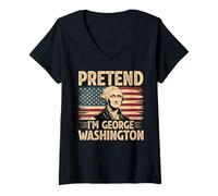 Mujer Disfraz vintage de Halloween de fingir que soy George Washington Camiseta Cuello V