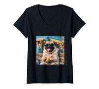 Mujer Disfraz Vintage de Pug Boba Tea Bubble Divertido para niños y niñas Adultos Camiseta Cuello V